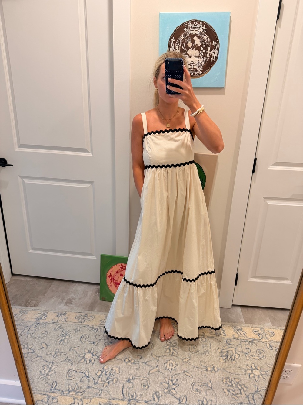 Skies Are Blue Cream Maxi Dress with Black Trim